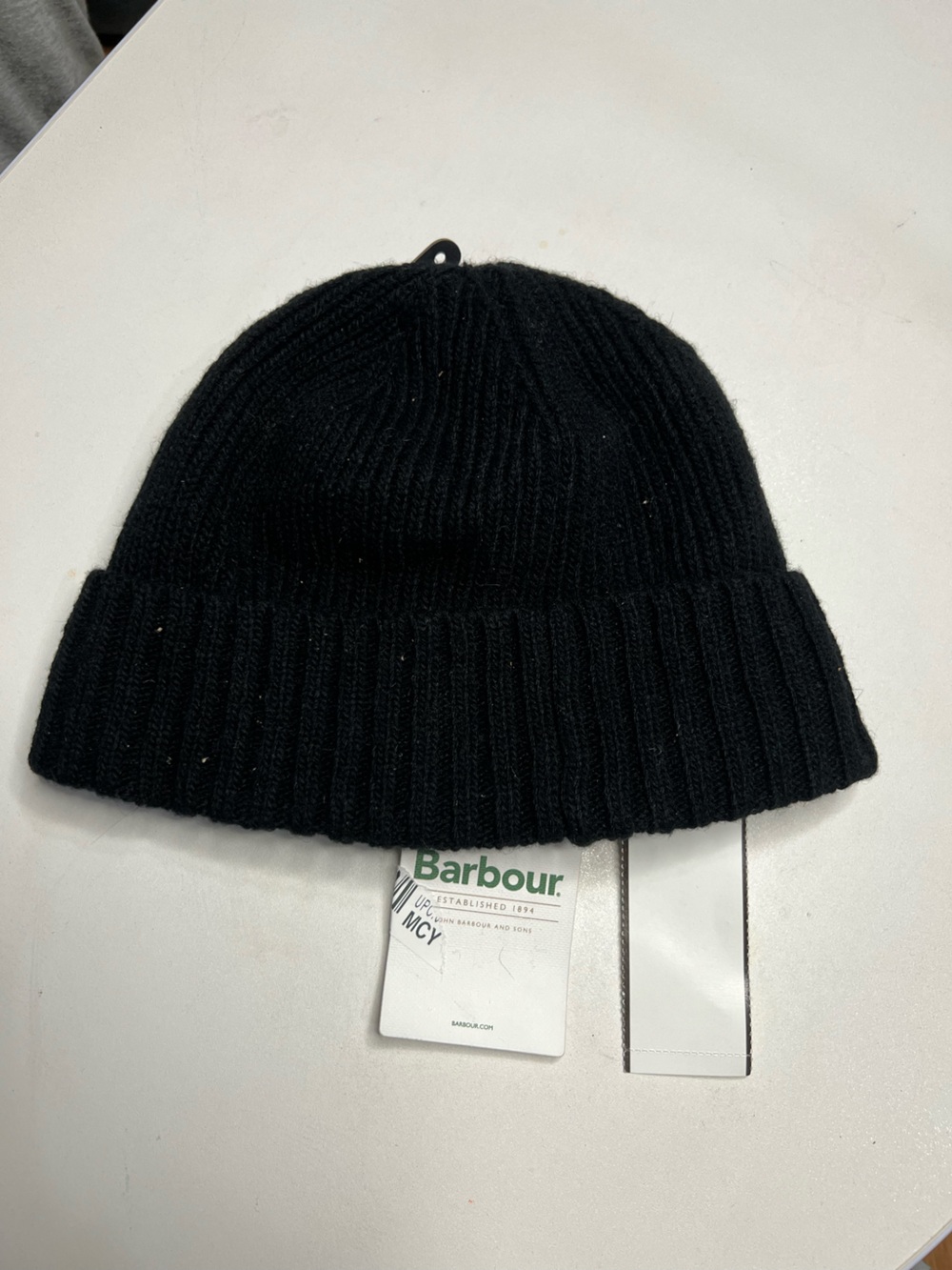 Barbour Black Ribbed Fold-Over Beanie